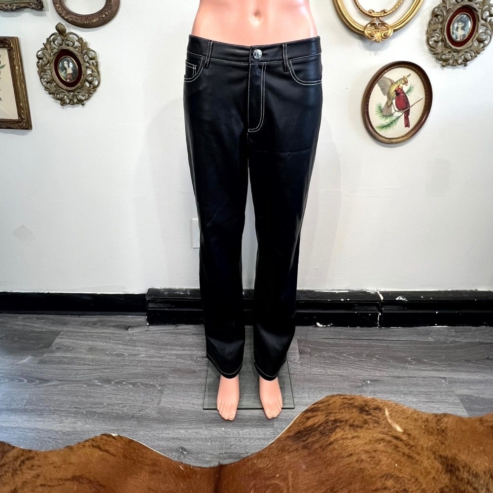 STAUD Faux-Leather Contrast Stitch Pants 6